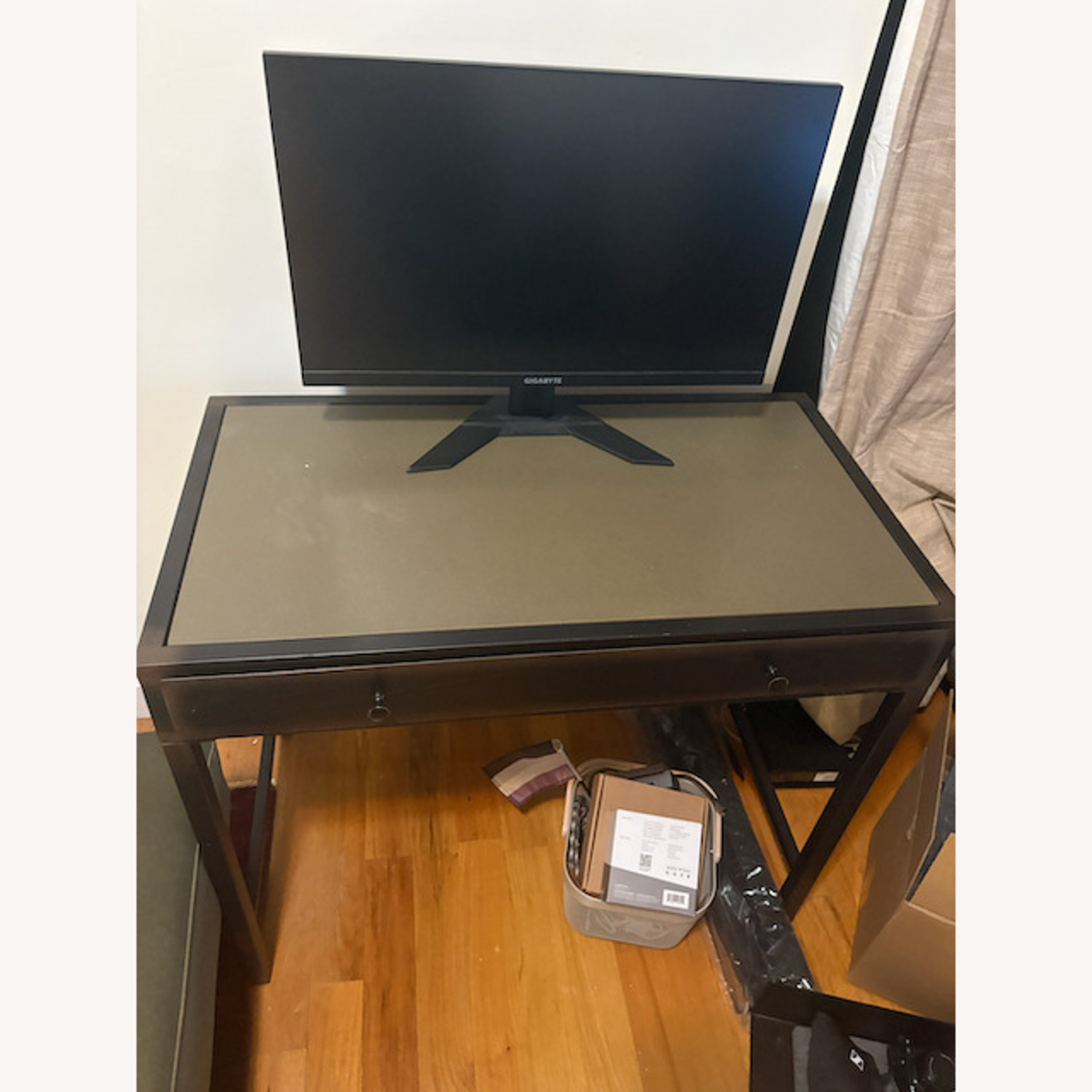 Pottery Barn Flynn 36" Metal Writing Desk with Drawer, Black - image-2
