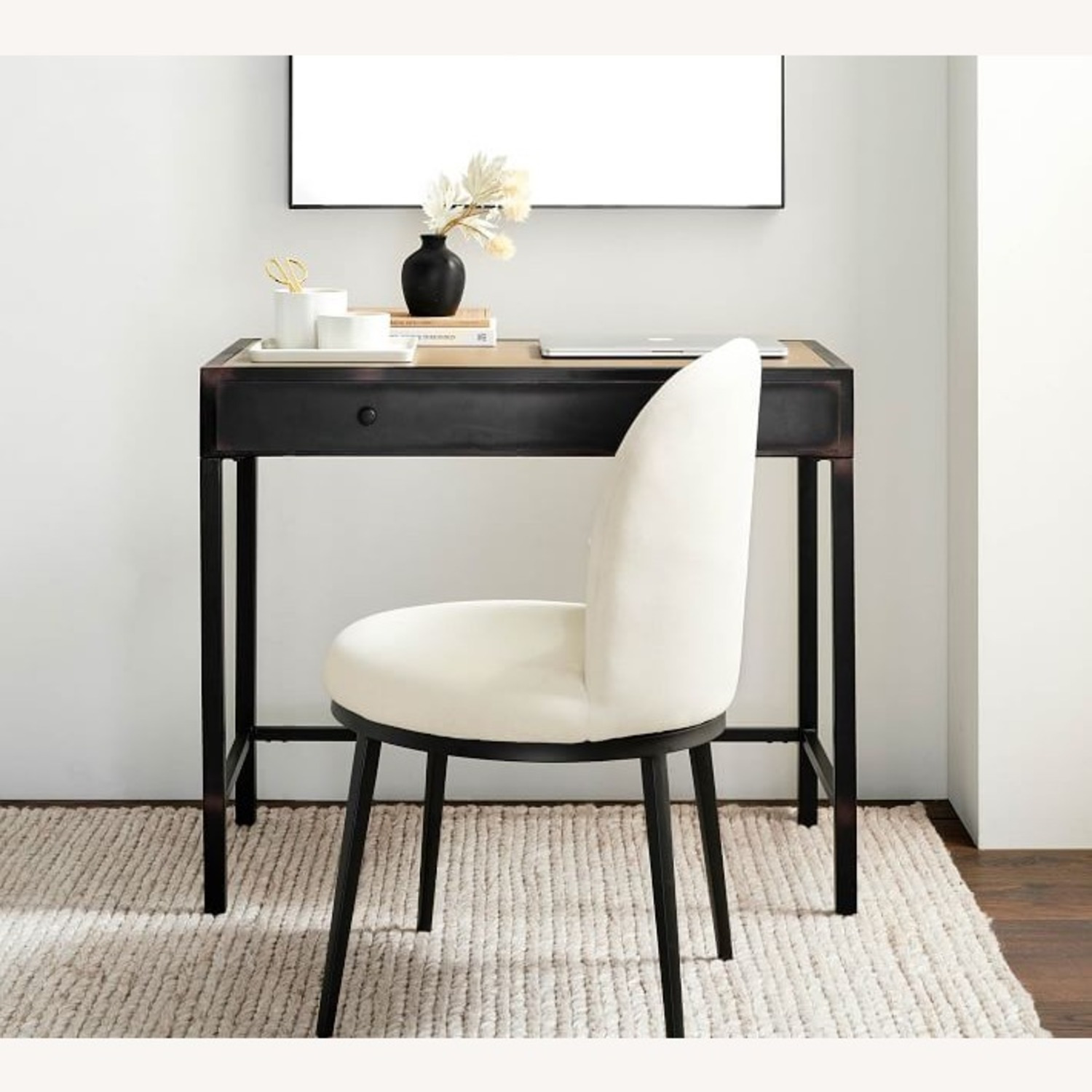 Pottery Barn Flynn 36" Metal Writing Desk with Drawer, Black - image-4