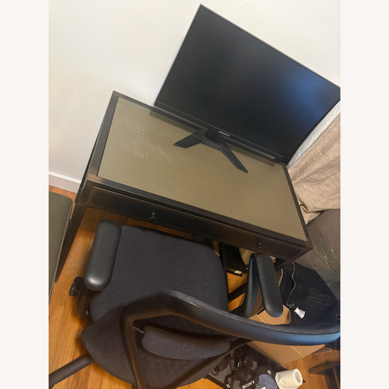 Pottery Barn Flynn 36" Metal Writing Desk with Drawer, Black - image-3