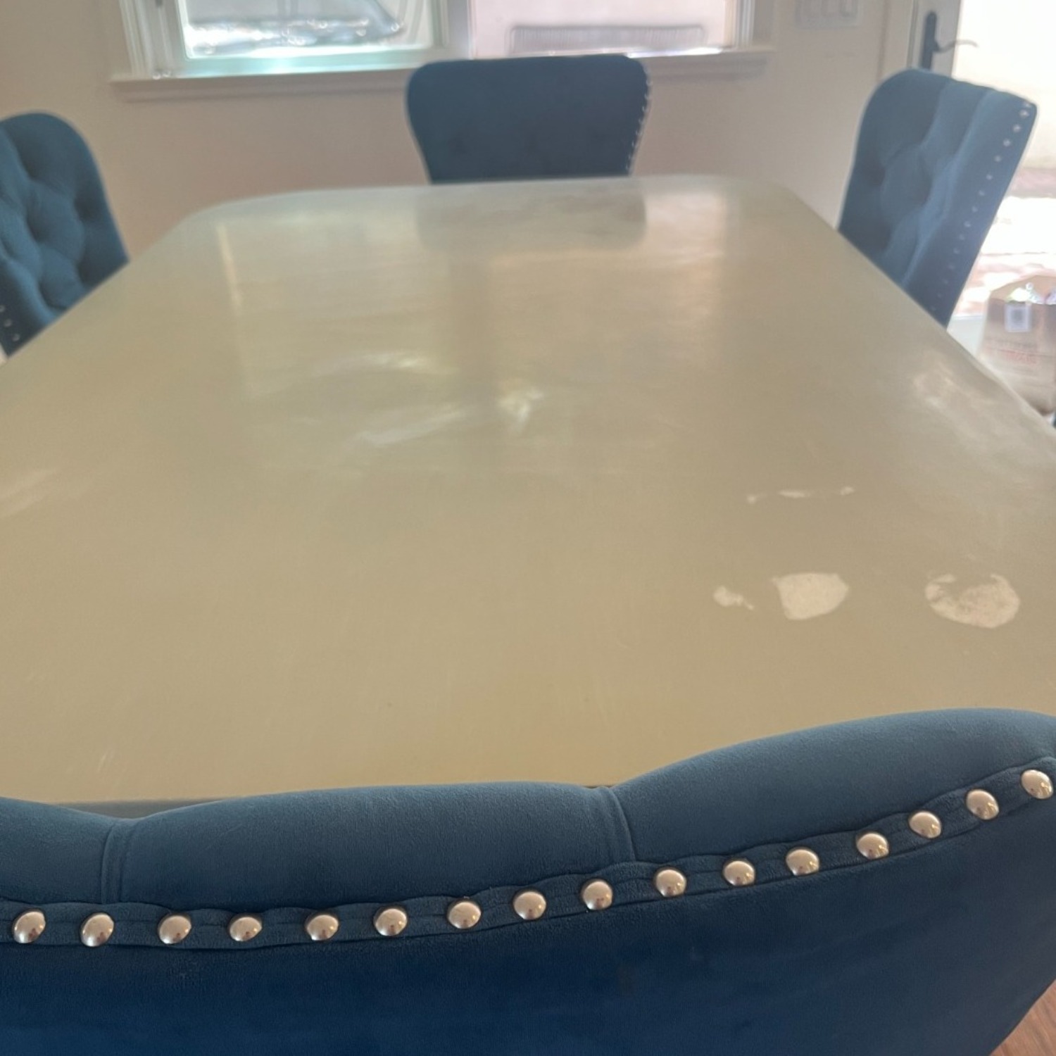 Custom Made Light Gray Wood Dining Table - image-4