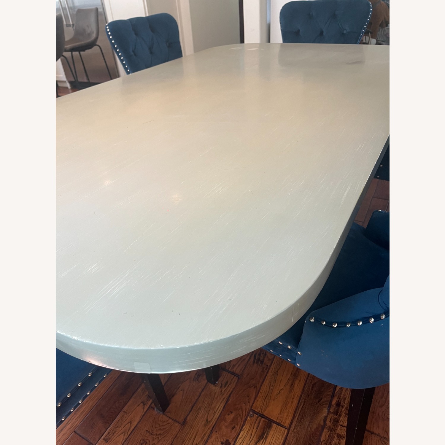 Custom Made Light Gray Wood Dining Table - image-2