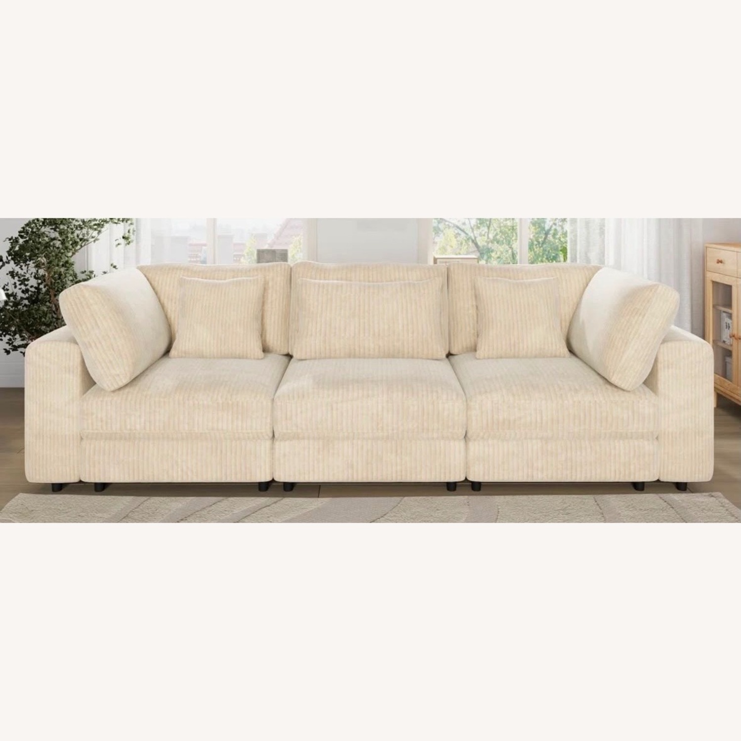 Latitude Run® Oversized 105” Cream Corduroy Sofa - image-1