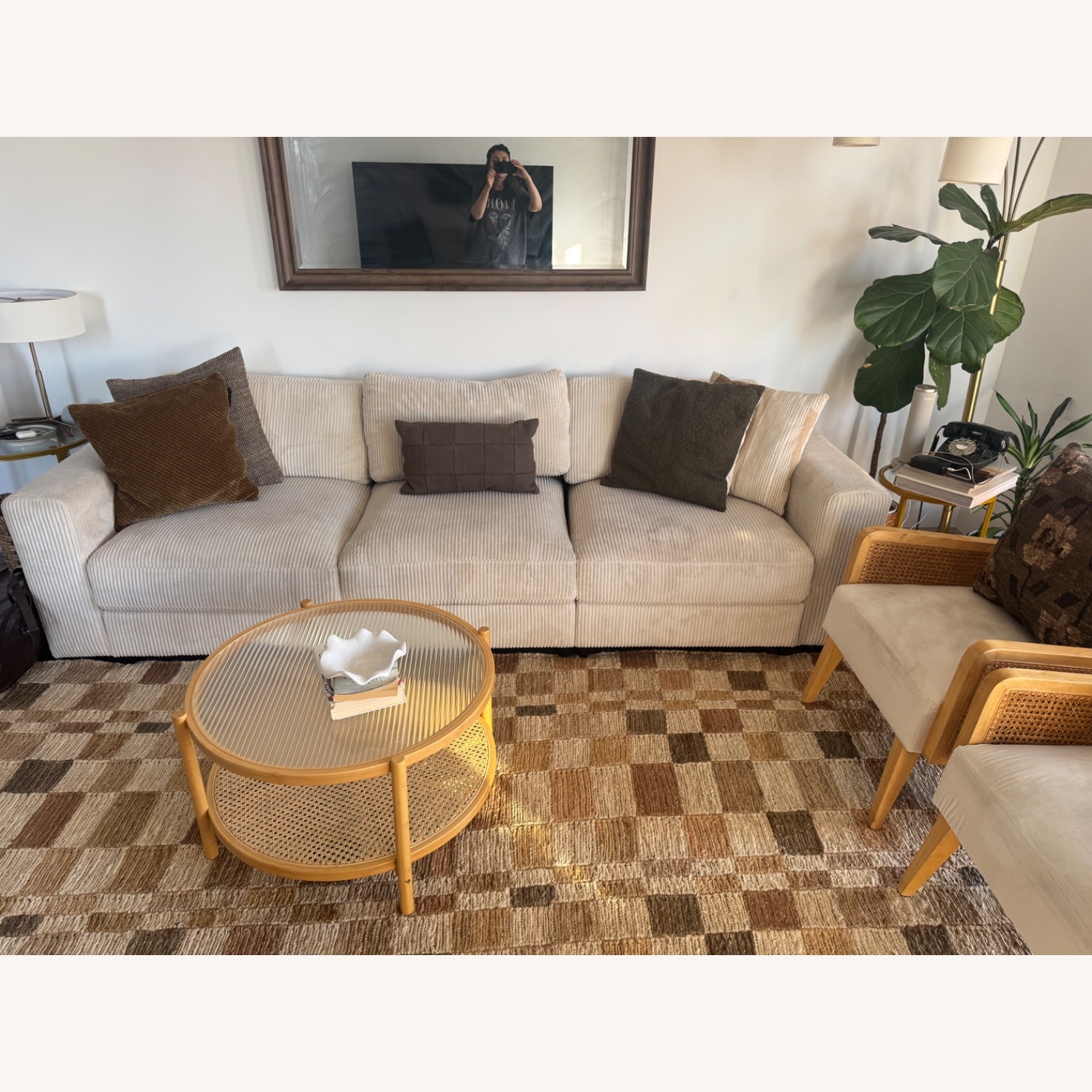Latitude Run® Oversized 105” Cream Corduroy Sofa - image-3