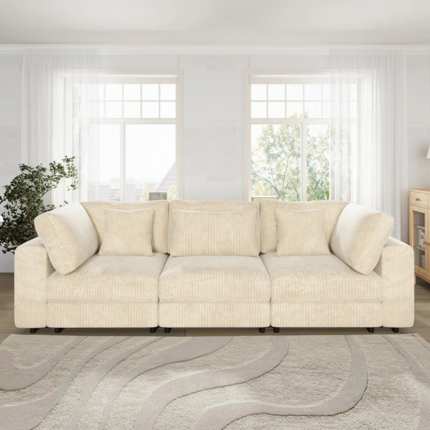 Latitude Run® Oversized 105” Cream Corduroy Sofa - image-4
