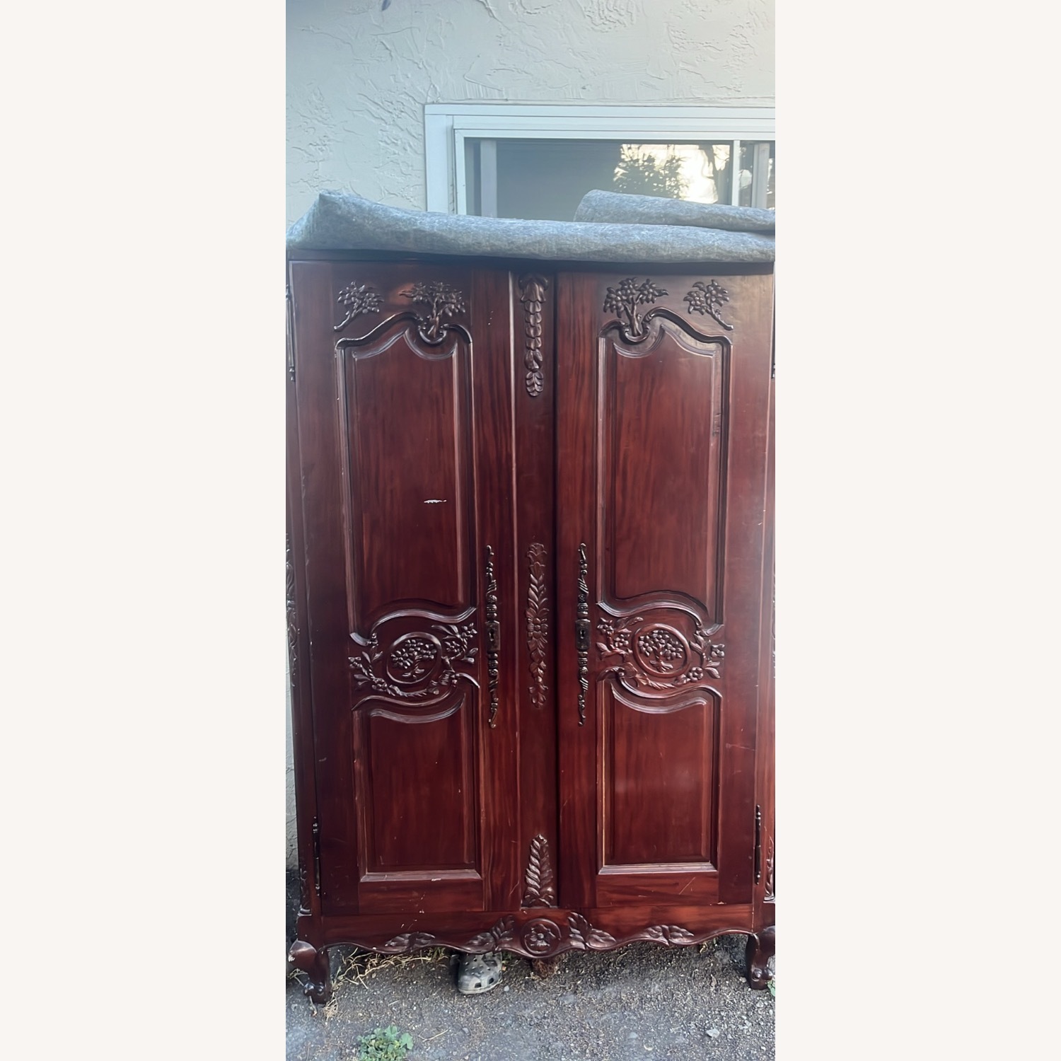Vintage/Antique Inherited Dark Brown Wood Armoire - image-1