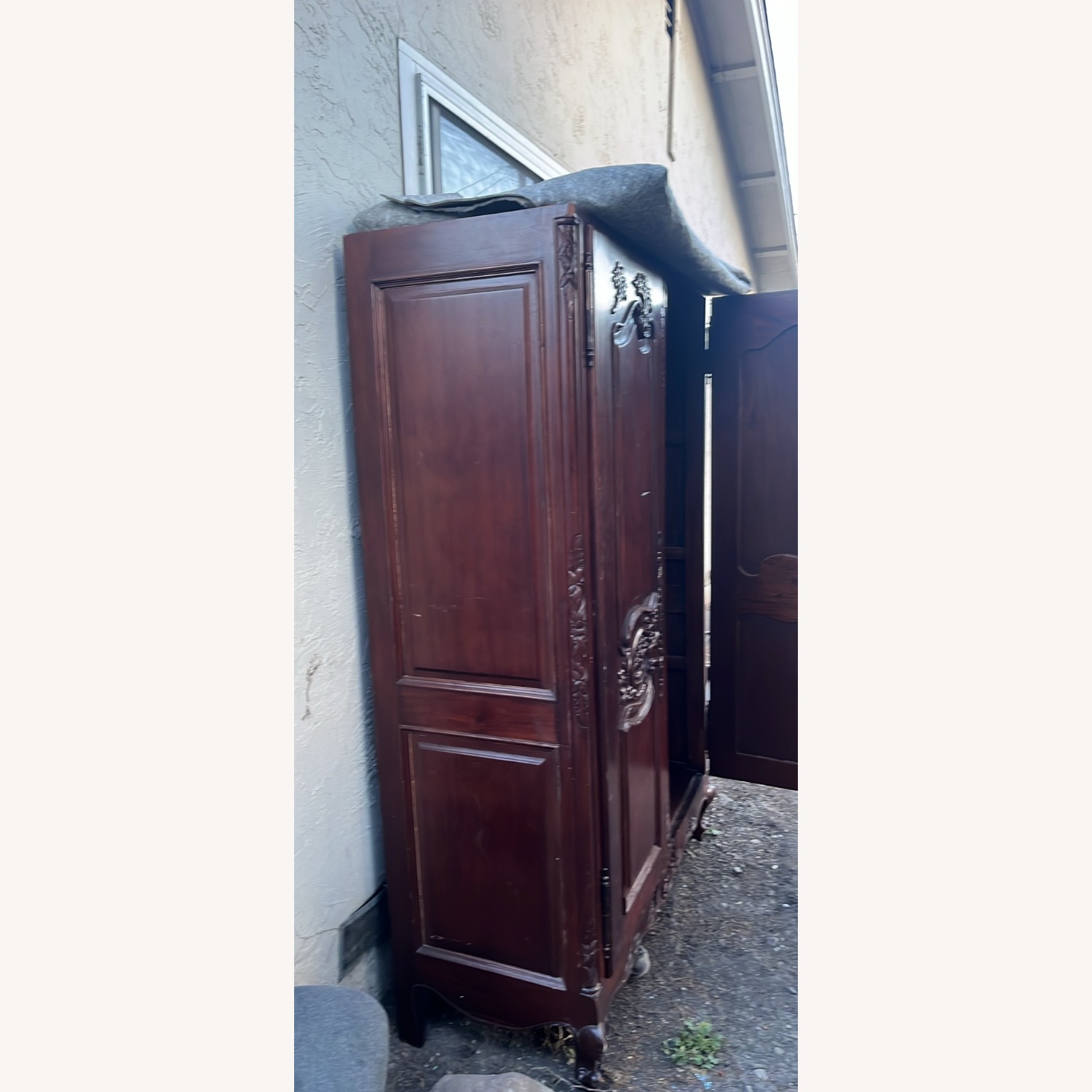 Vintage/Antique Inherited Dark Brown Wood Armoire - image-5