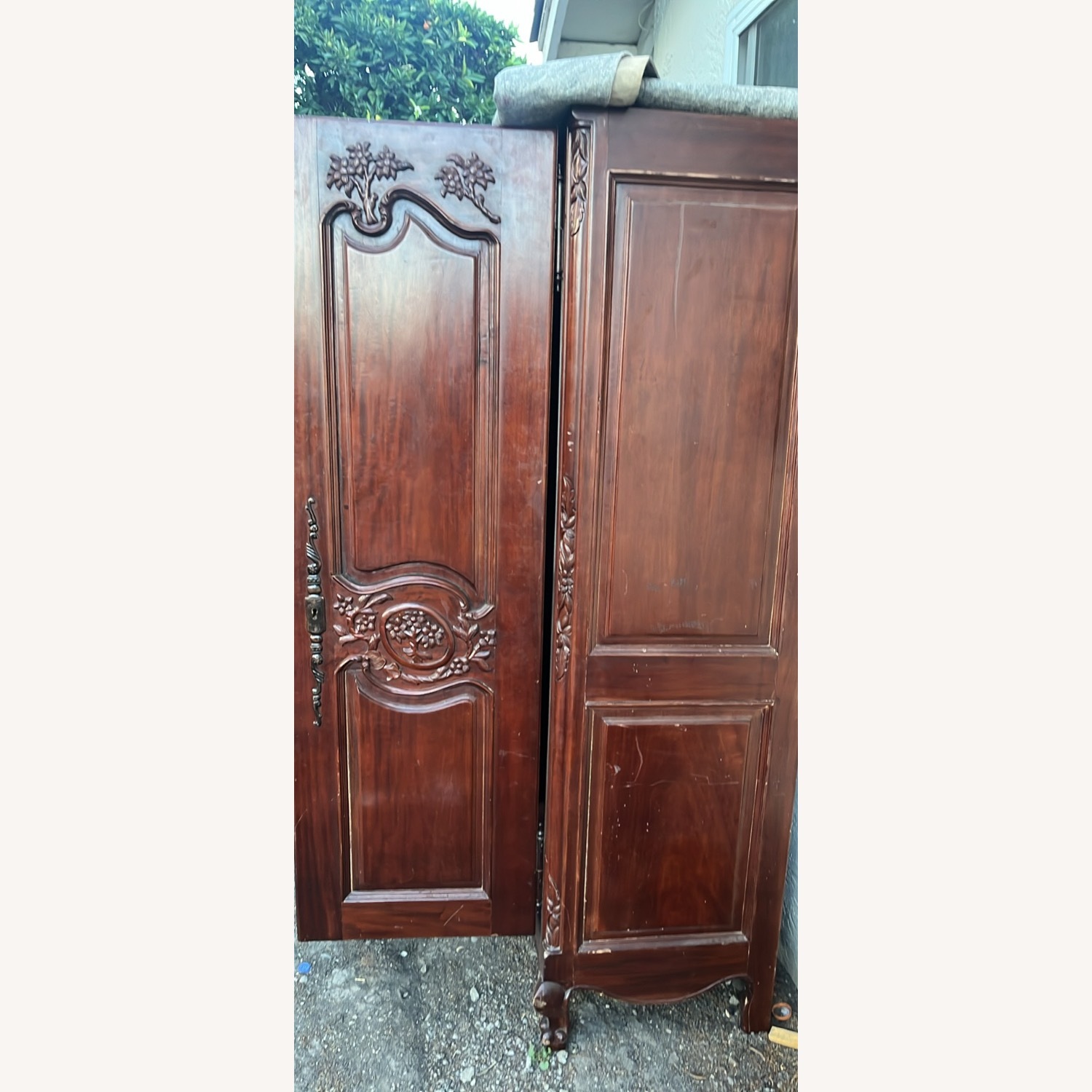 Vintage/Antique Inherited Dark Brown Wood Armoire - image-4