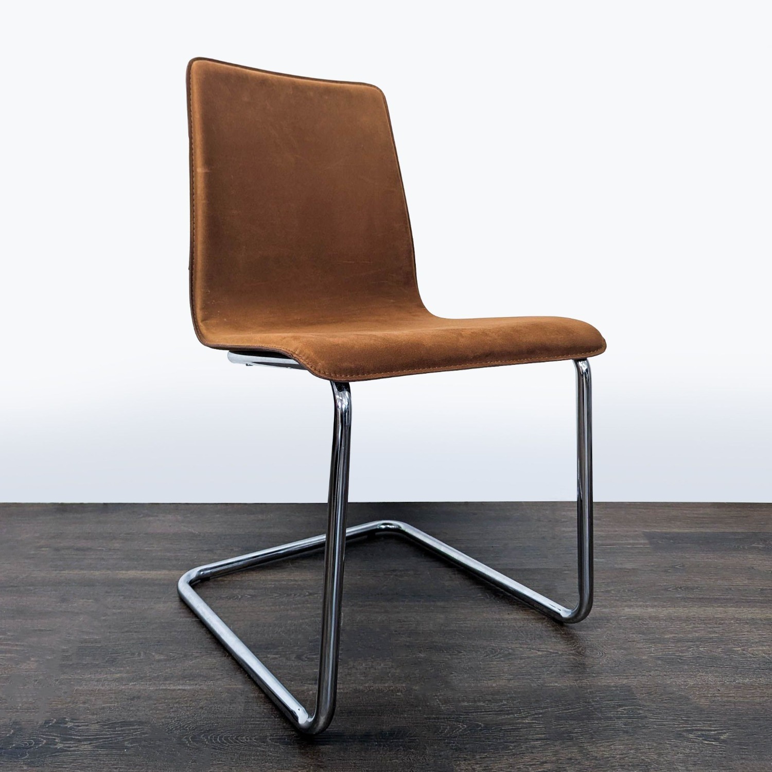 CB2 Leather/Suede Dining Chair on Chrome Frame - image-7