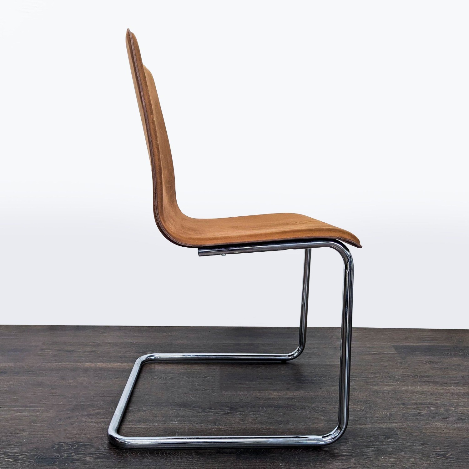 CB2 Leather/Suede Dining Chair on Chrome Frame - image-6