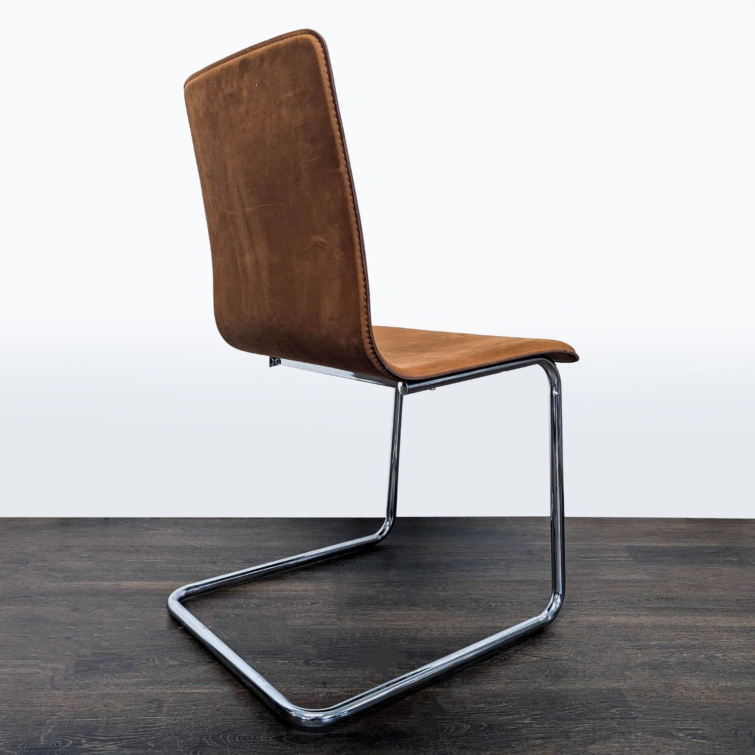 CB2 Leather/Suede Dining Chair on Chrome Frame - image-5