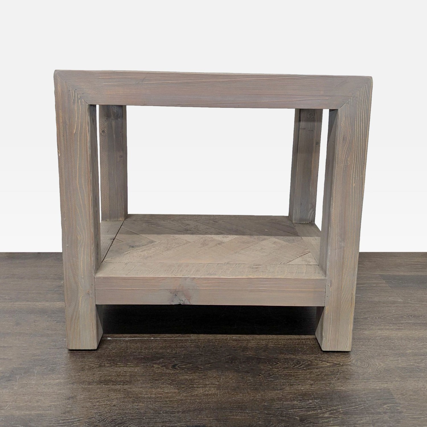 Rustic Wood End Table with Herringbone  - image-8