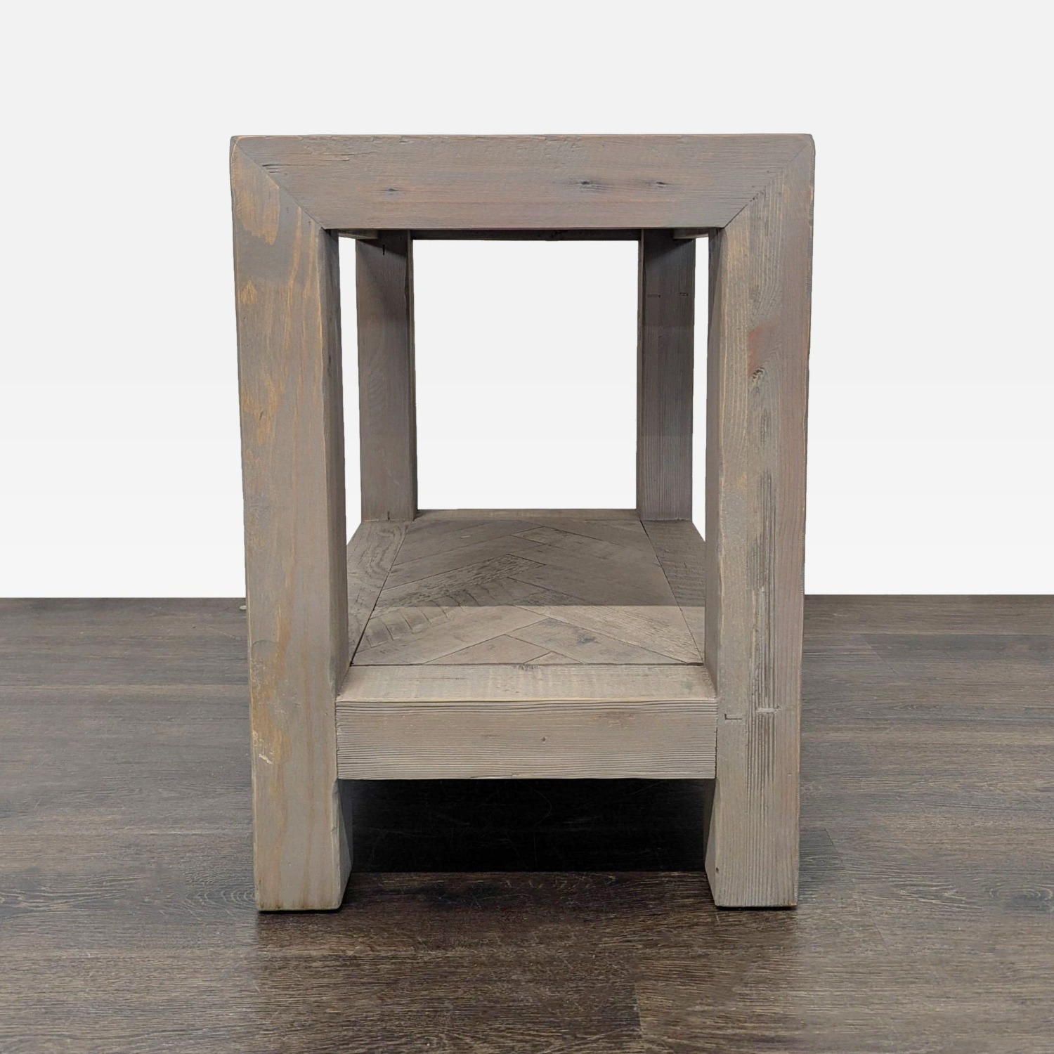 Rustic Wood End Table with Herringbone  - image-4