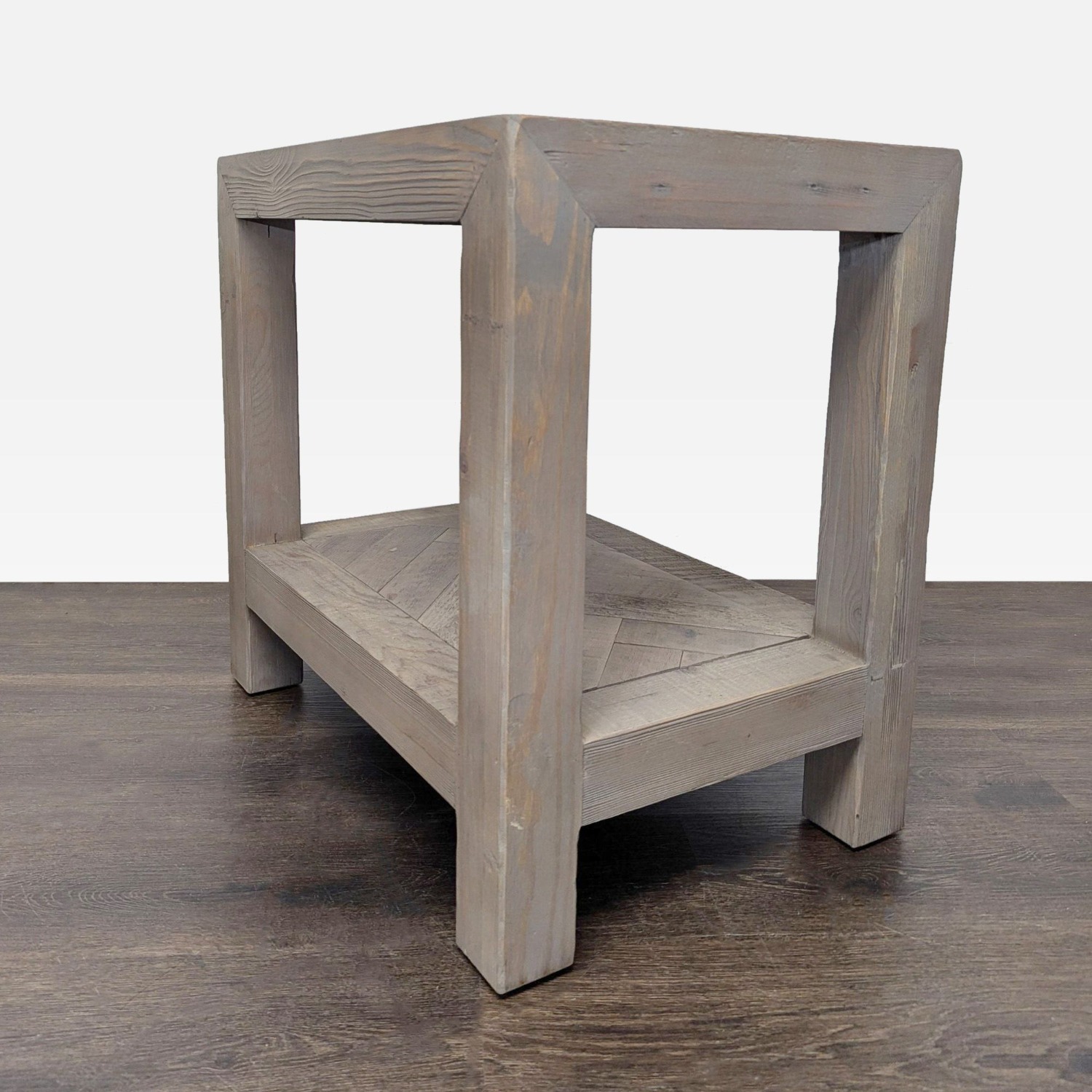 Rustic Wood End Table with Herringbone  - image-5