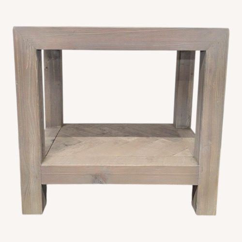 Used Rustic Wood End Table with Herringbone  for sale on AptDeco