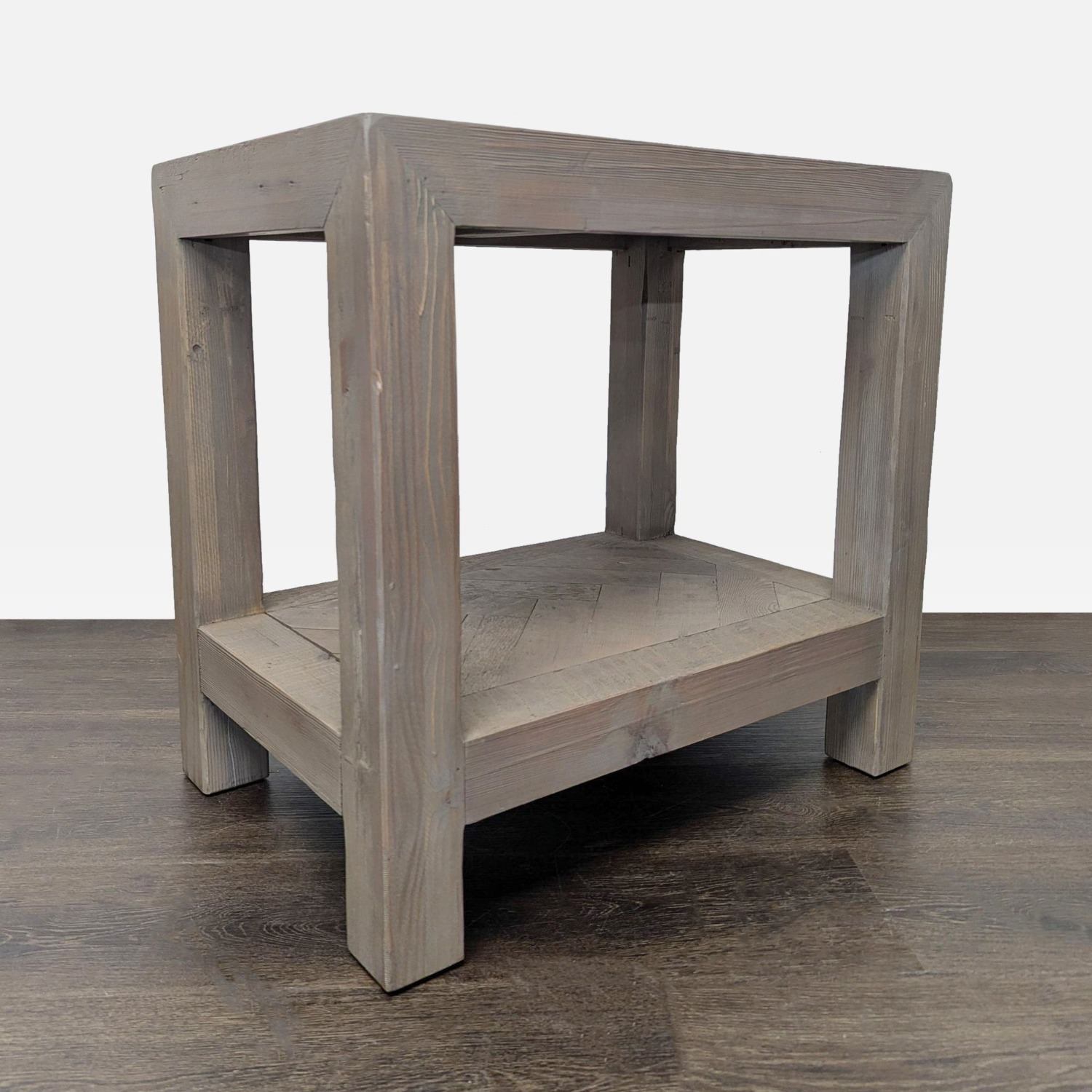 Rustic Wood End Table with Herringbone  - image-6
