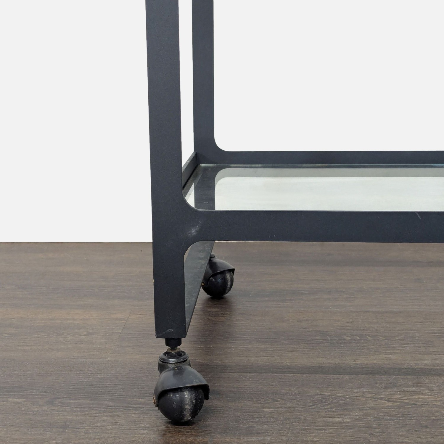 Two Tier Glass and Metal Console Table on Castors - image-5