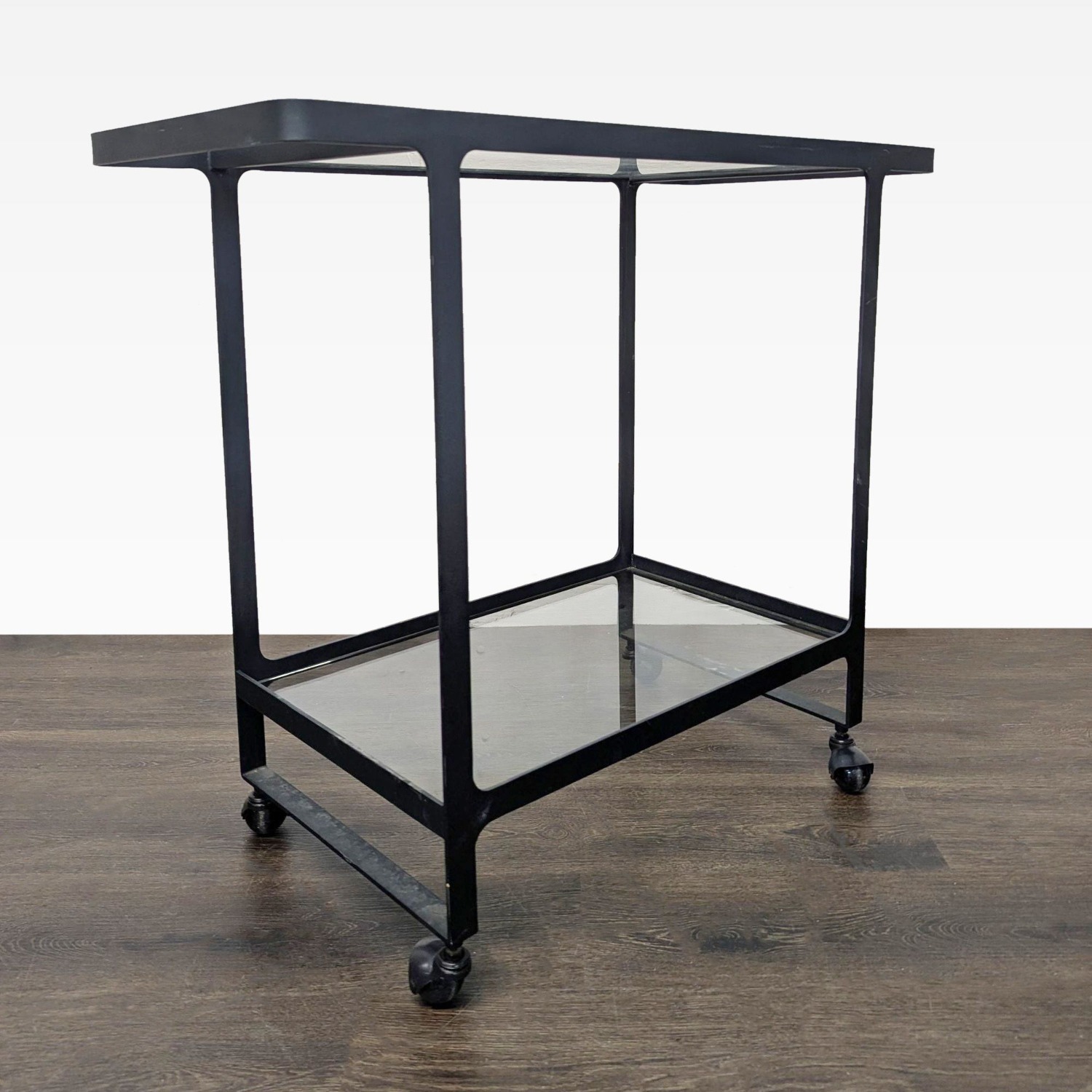 Two Tier Glass and Metal Console Table on Castors - image-6