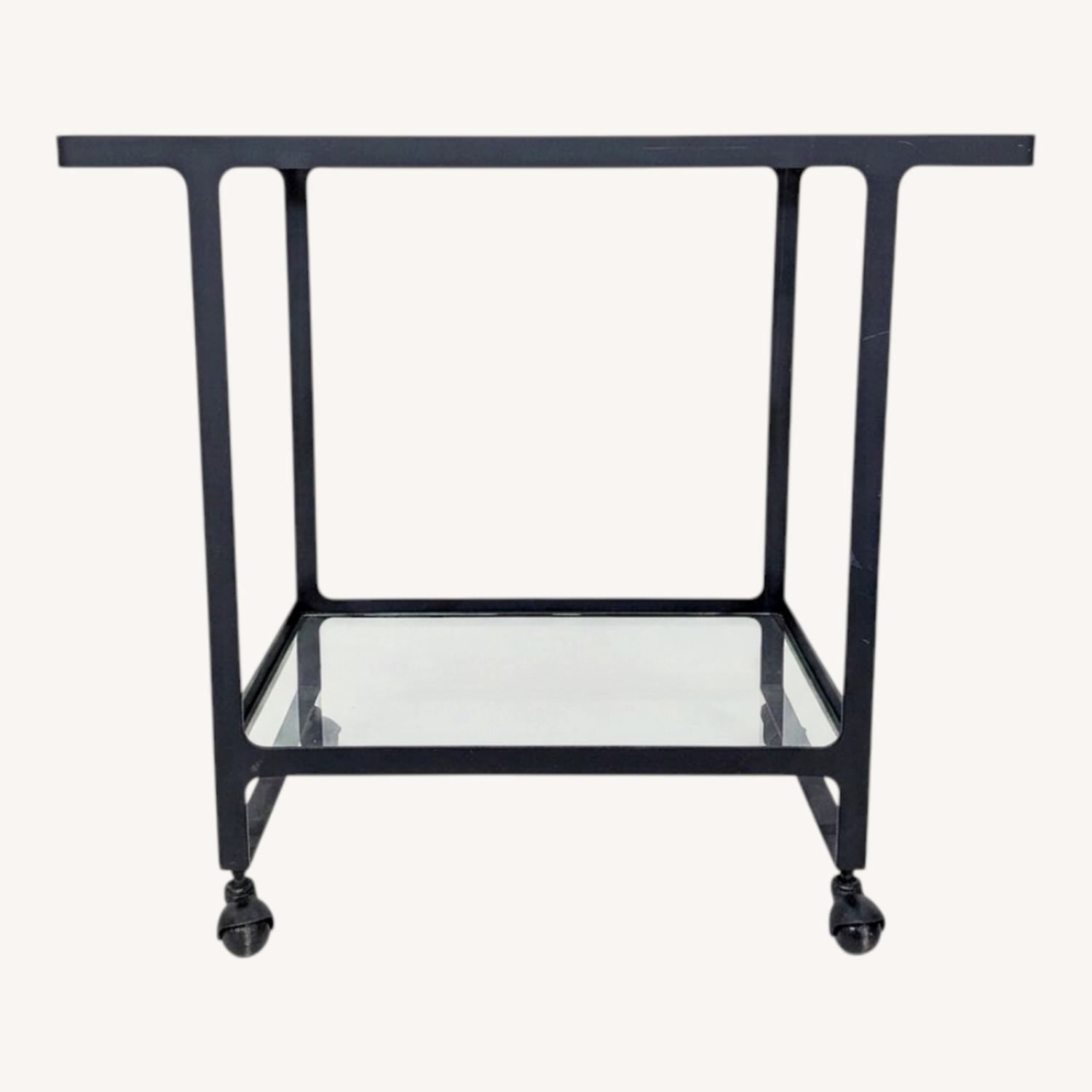 Two Tier Glass and Metal Console Table on Castors - image-0