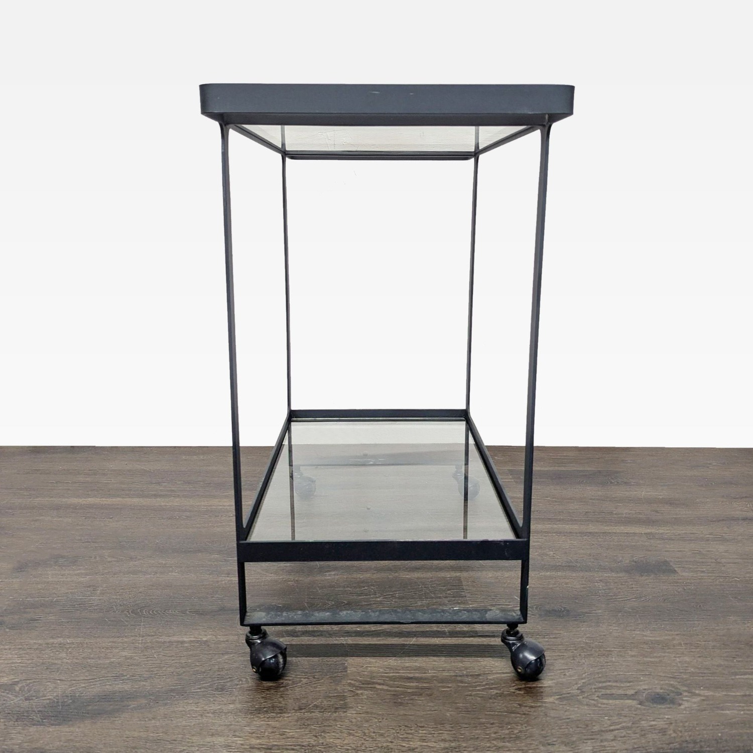 Two Tier Glass and Metal Console Table on Castors - image-7
