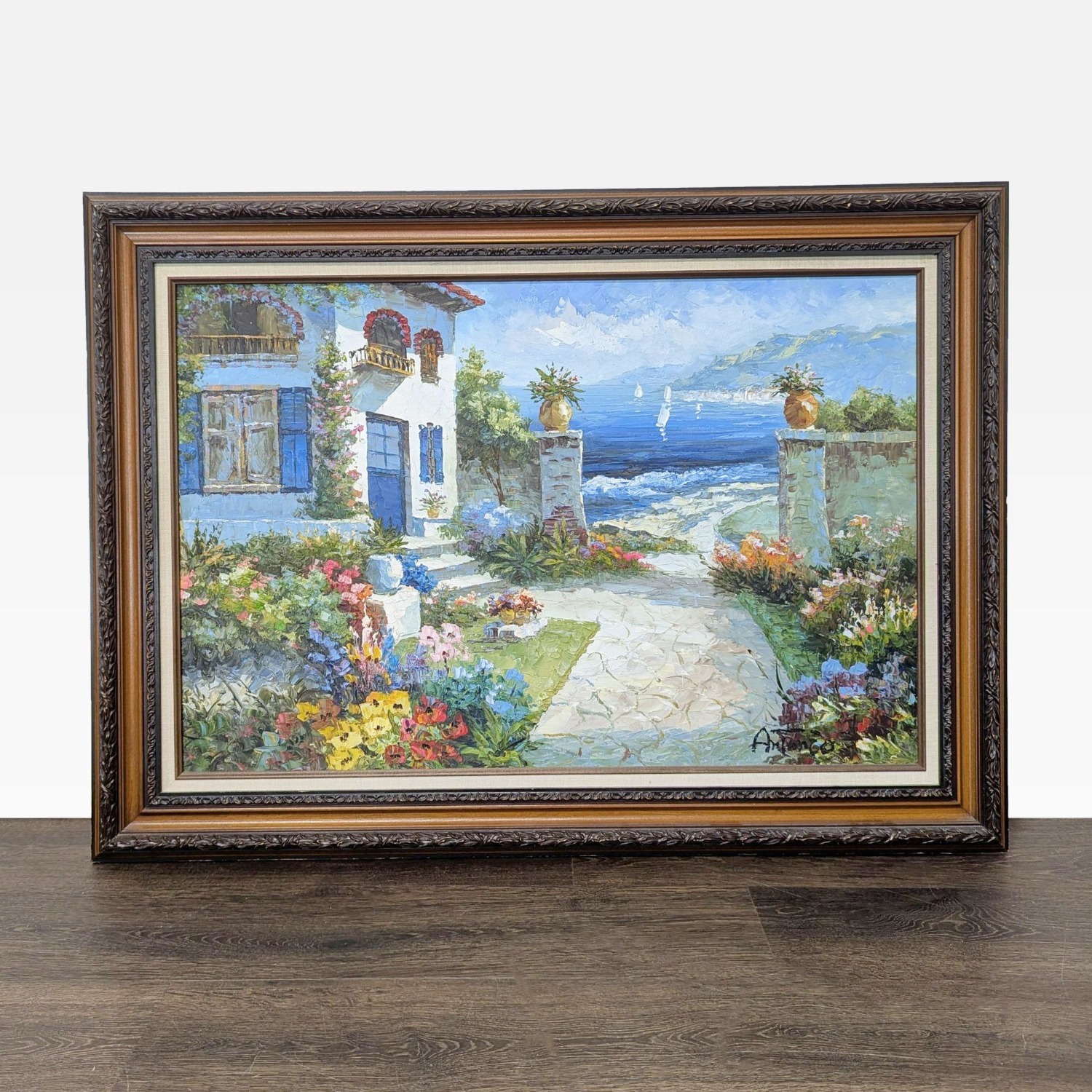 Framed Mediterranean Seaside House Acrylic Art - image-6
