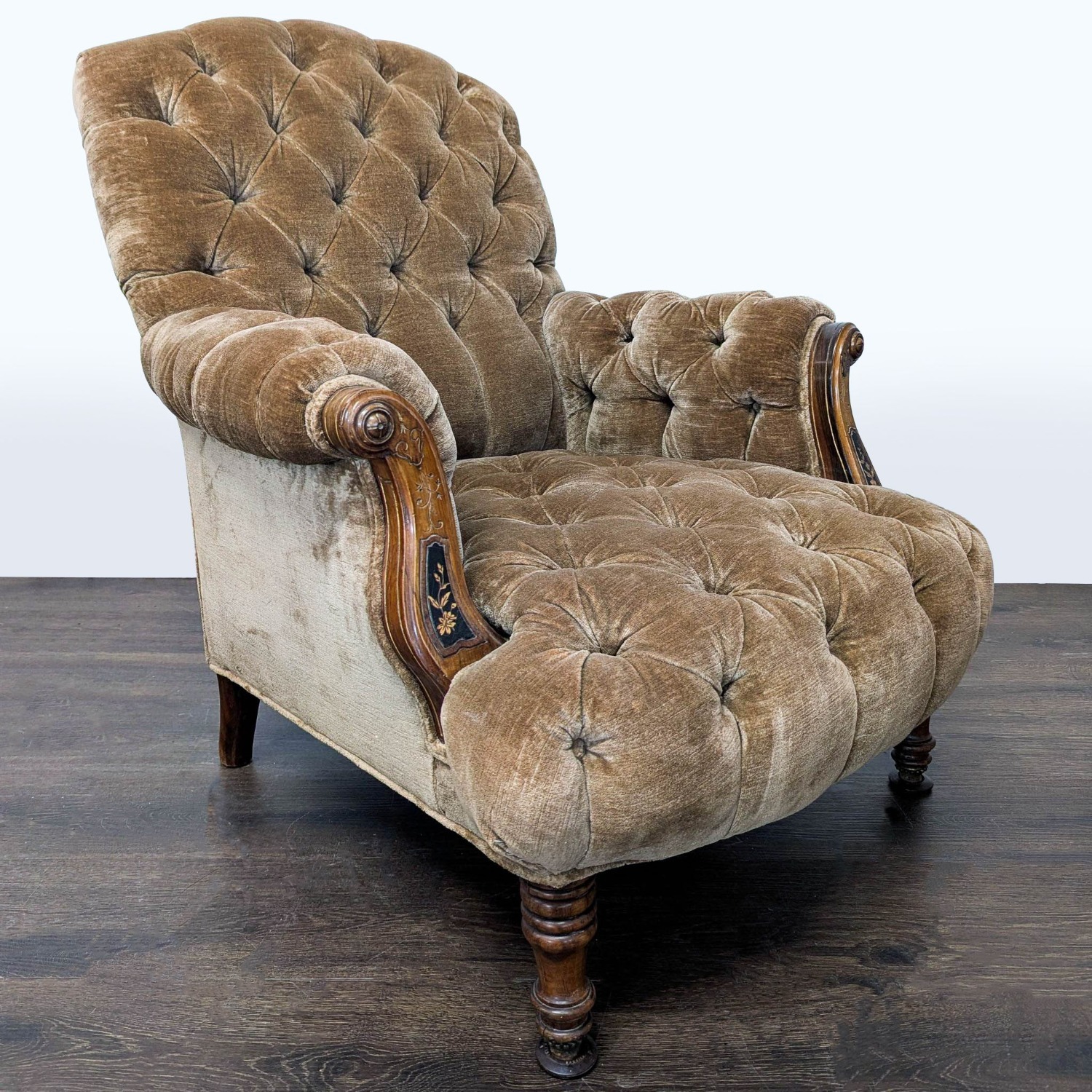 Vintage Victorian Tufted Velvet Lounge Chair  - image-9