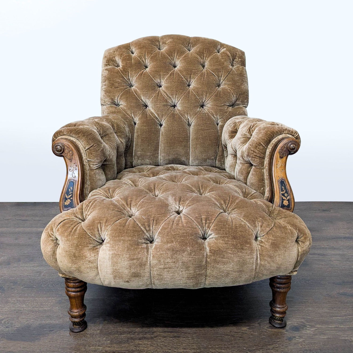 Vintage Victorian Tufted Velvet Lounge Chair  - image-10