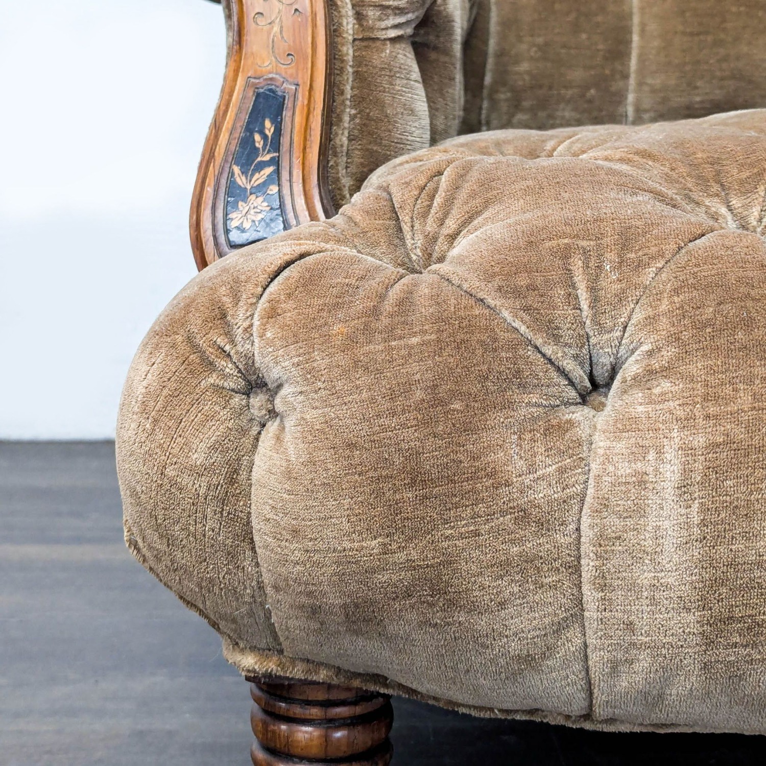 Vintage Victorian Tufted Velvet Lounge Chair  - image-3