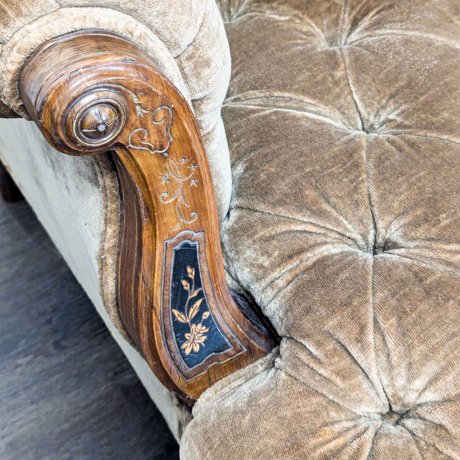 Vintage Victorian Tufted Velvet Lounge Chair  - image-5