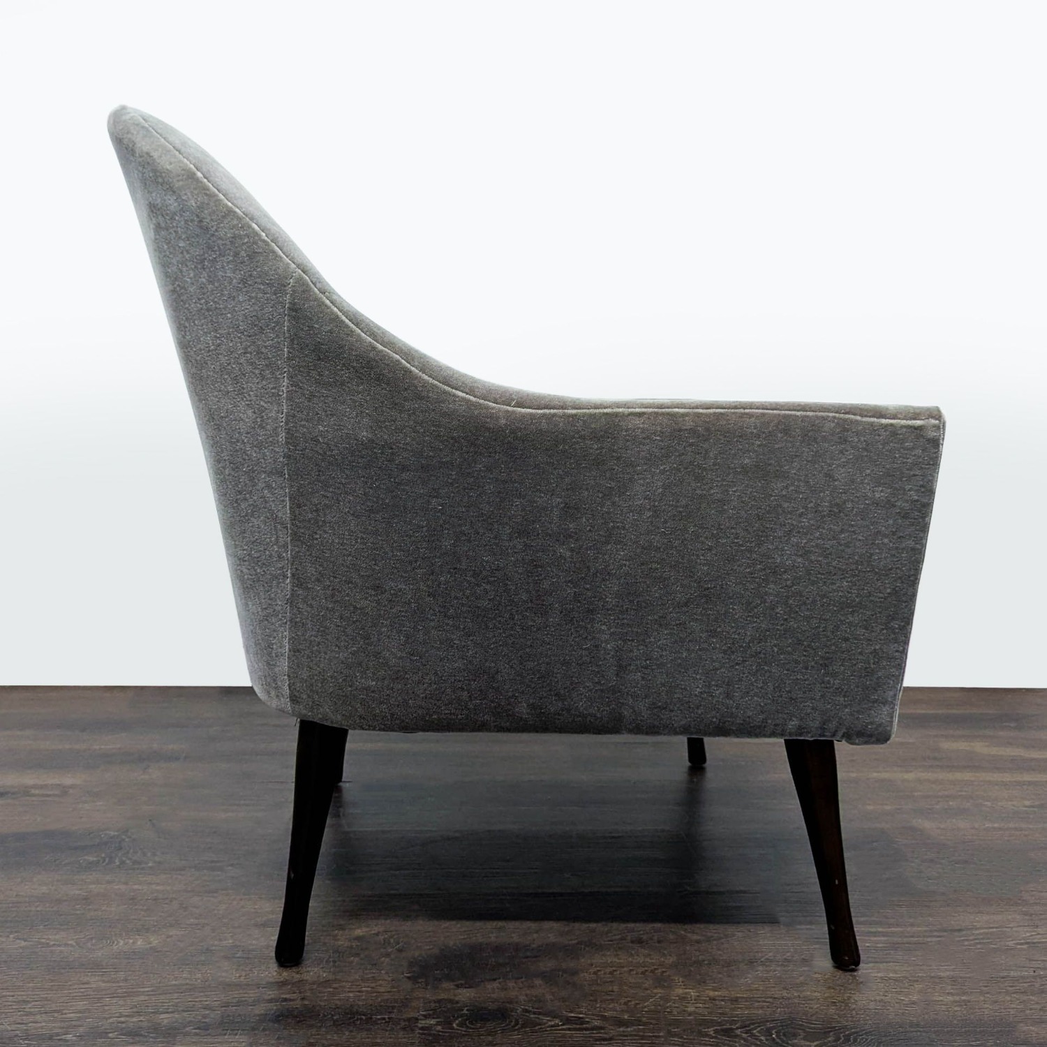 Modern Gray Velvet Lounge Chair with Curved Back  - image-8