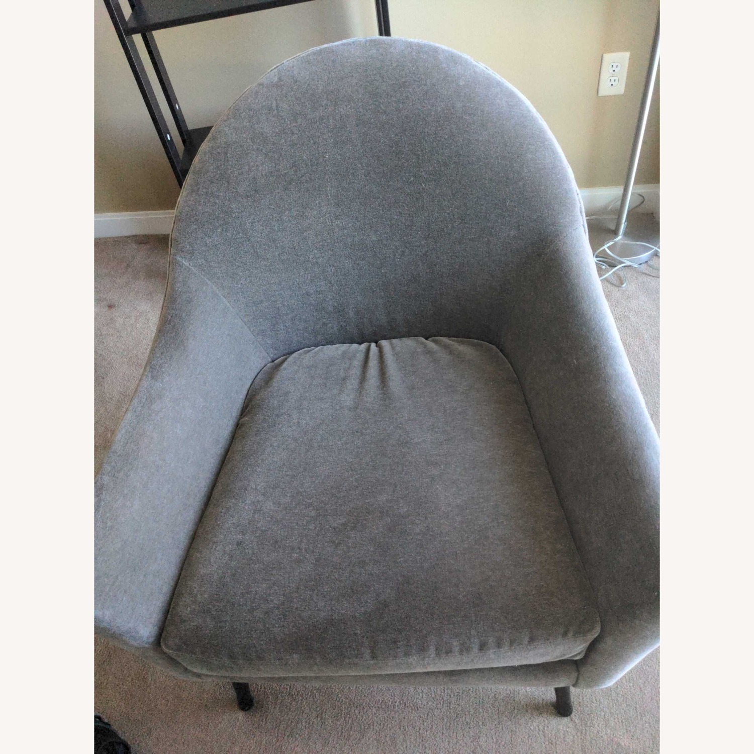 Modern Gray Velvet Lounge Chair with Curved Back  - image-1