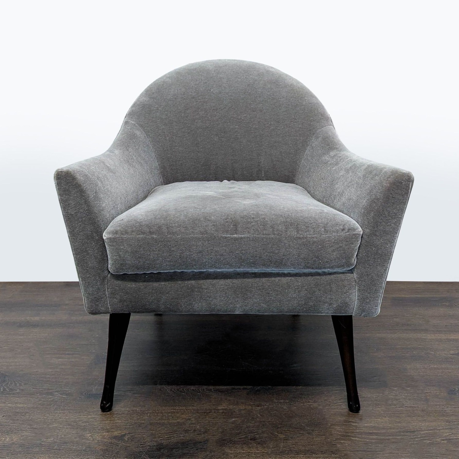 Modern Gray Velvet Lounge Chair with Curved Back  - image-10