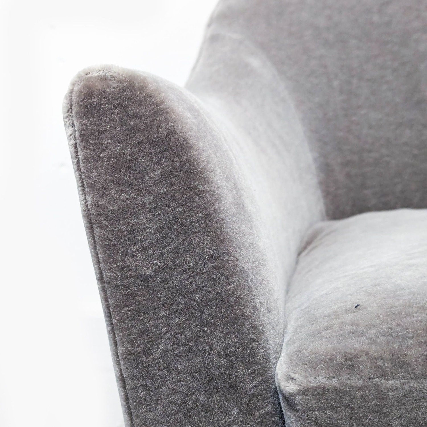 Modern Gray Velvet Lounge Chair with Curved Back  - image-3