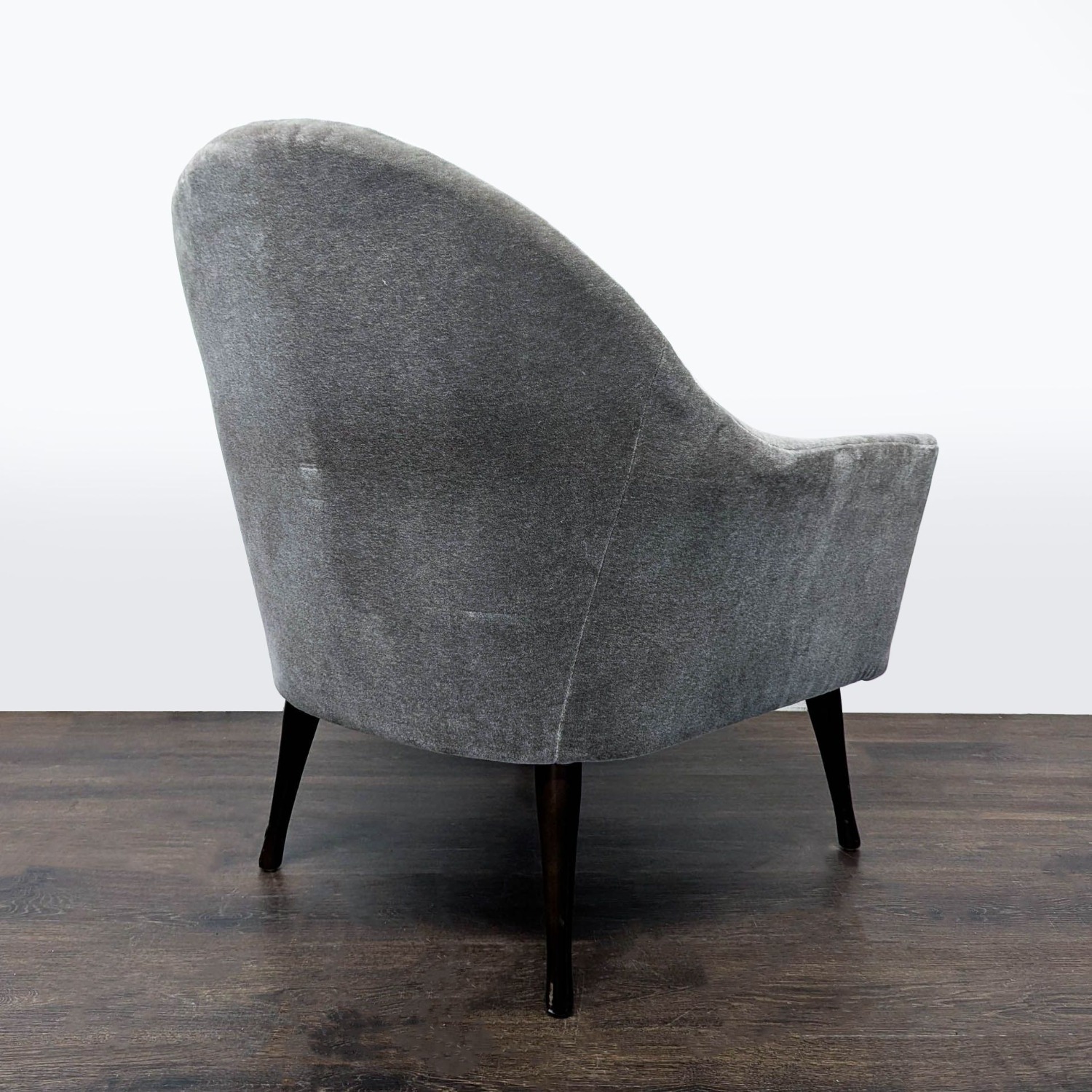 Modern Gray Velvet Lounge Chair with Curved Back  - image-6