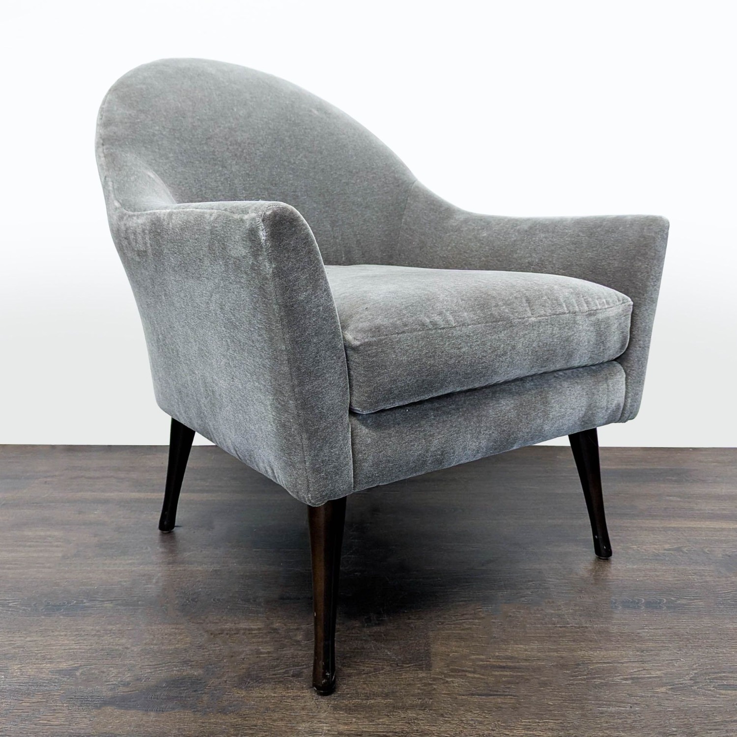 Modern Gray Velvet Lounge Chair with Curved Back  - image-9