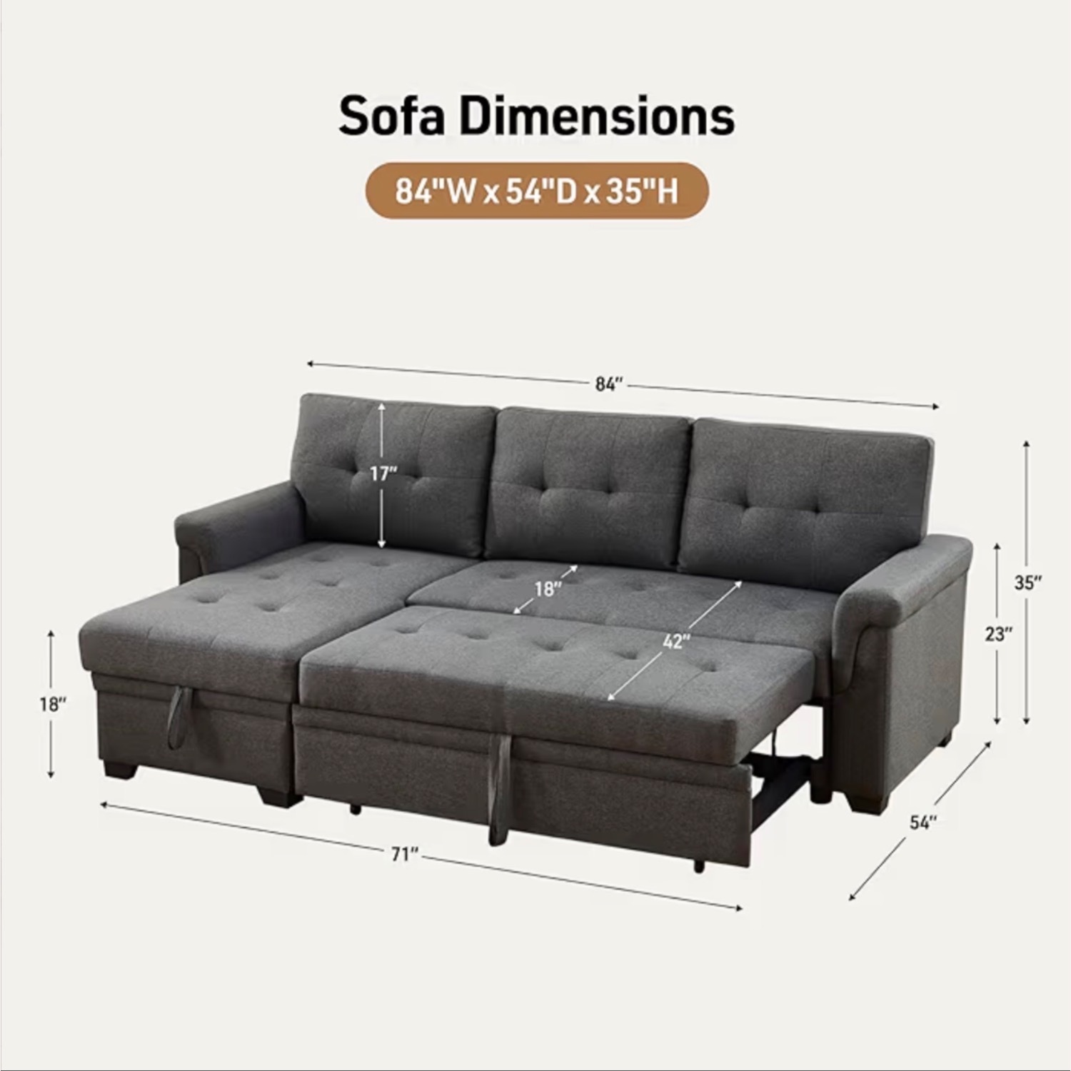 Sectional Sleeper Sofa with Storage Chaise - image-5