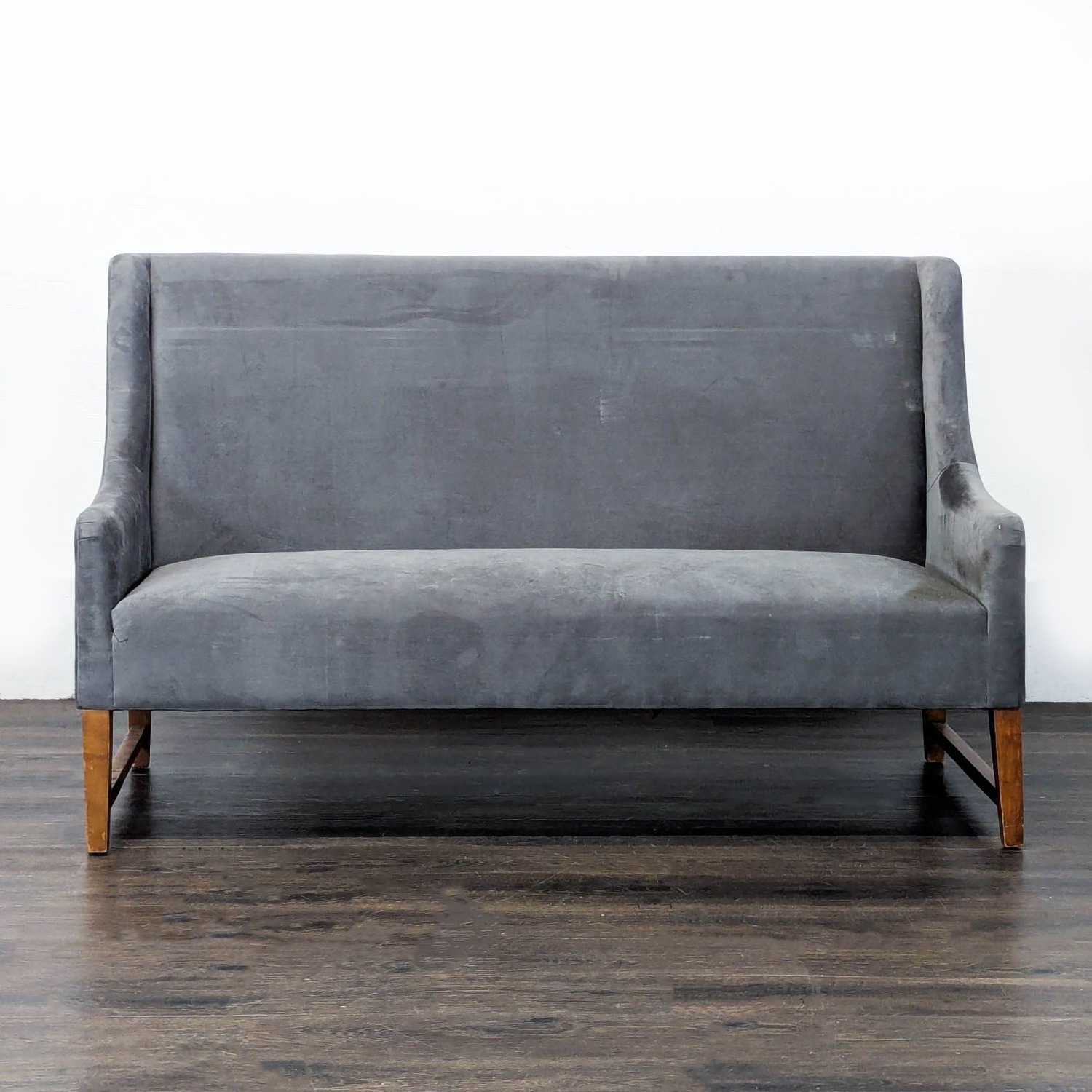 Modern Grey Loveseat/Banquette with Wooden Legs - image-9