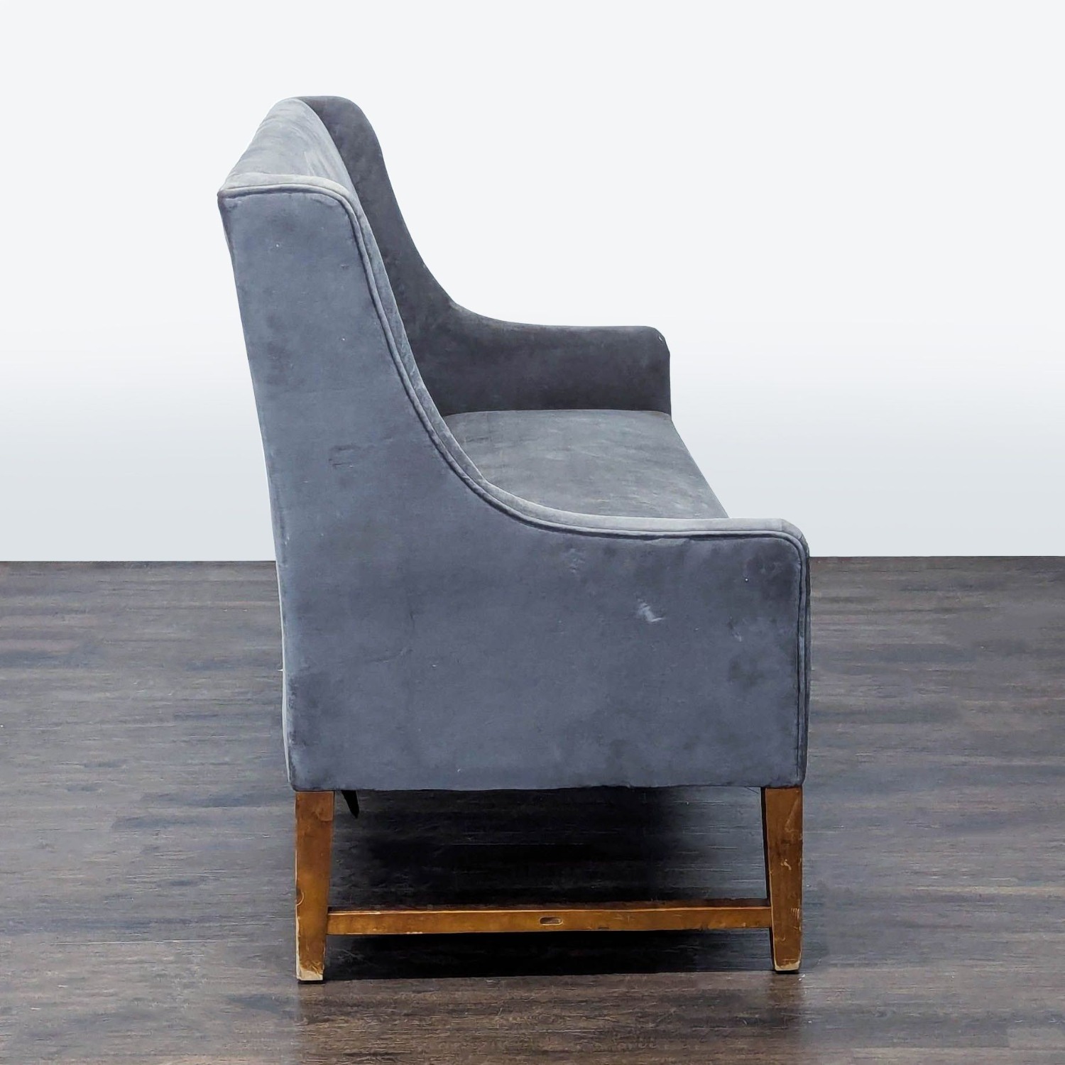 Modern Grey Loveseat/Banquette with Wooden Legs - image-7