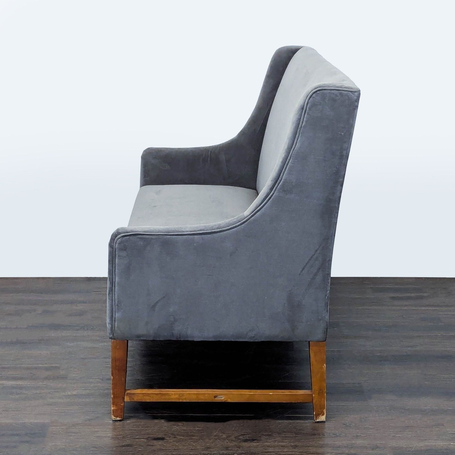 Modern Grey Loveseat/Banquette with Wooden Legs - image-5