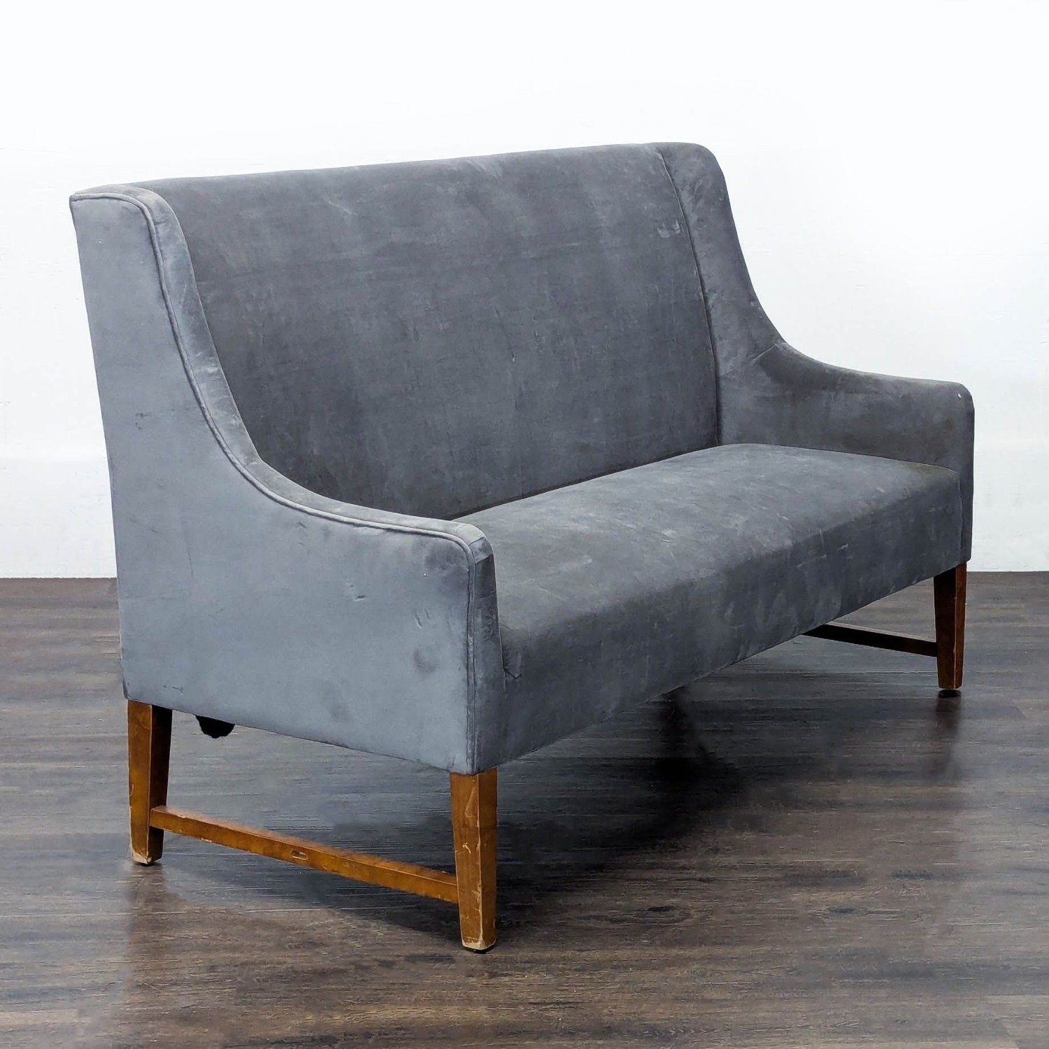 Modern Grey Loveseat/Banquette with Wooden Legs - image-8