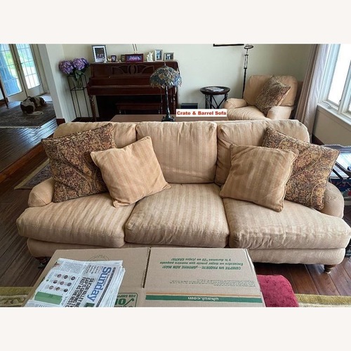 Used Crate & Barrel Essex 3-Seat Beige Striped Sofa  for sale on AptDeco