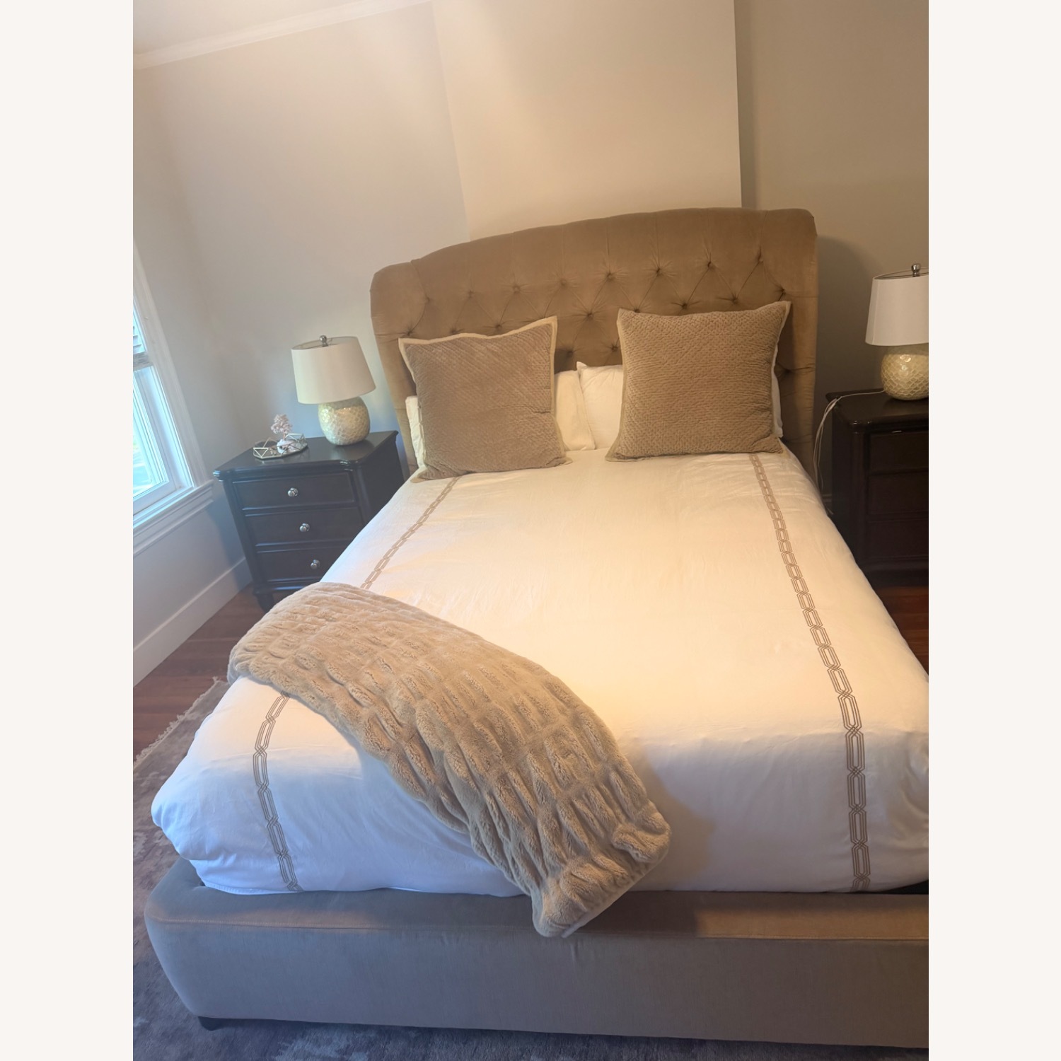 Arhaus Tufted Natural Fabric Queen Bed - image-1