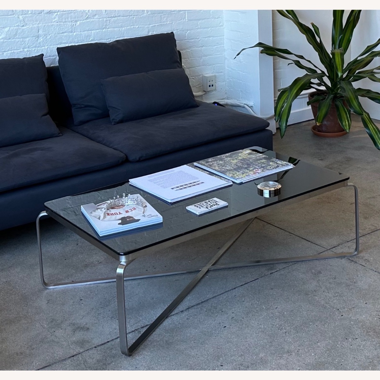 Cassina Smoked Glass and Metal Coffee Table  - image-1