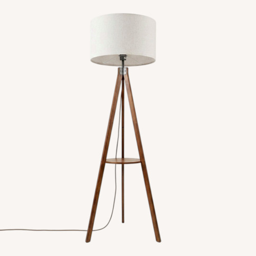 Used Modern Tripod Floor Lamp with Shelf and Fabric for sale on AptDeco