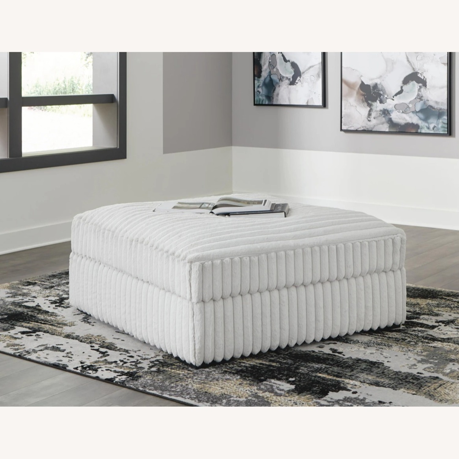 Ashley Furniture White Fabric Ottoman - image-4