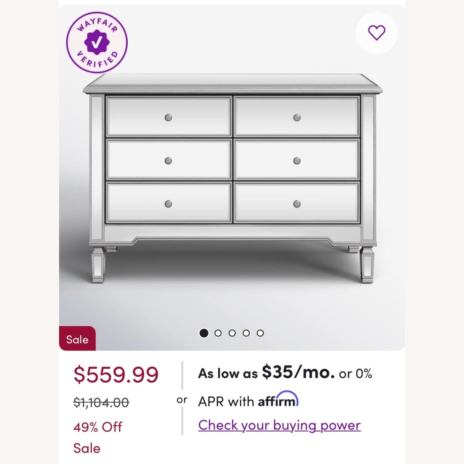 Wayfair Caila 48" W Mirrored 6-Drawer Double Dresser - image-3
