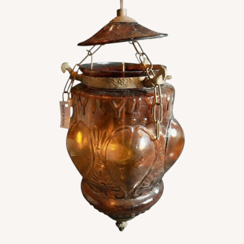 Used Amber Glass Hanging Tea Light Lantern  for sale on AptDeco