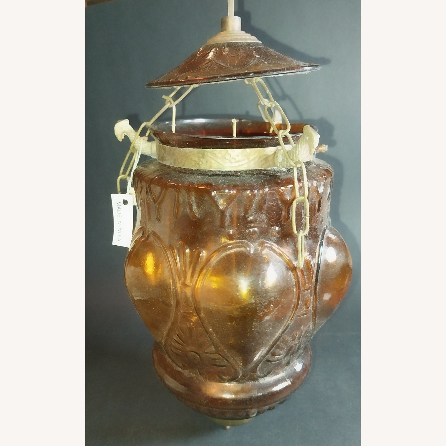 Amber Glass Hanging Tea Light Lantern  - image-1