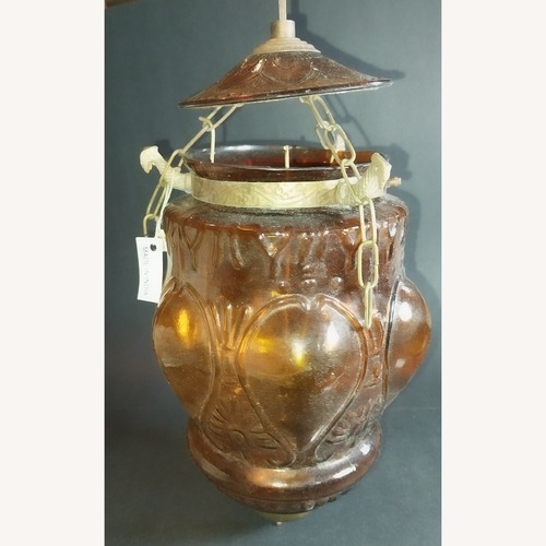 Used Amber Glass Hanging Tea Light Lantern  for sale on AptDeco