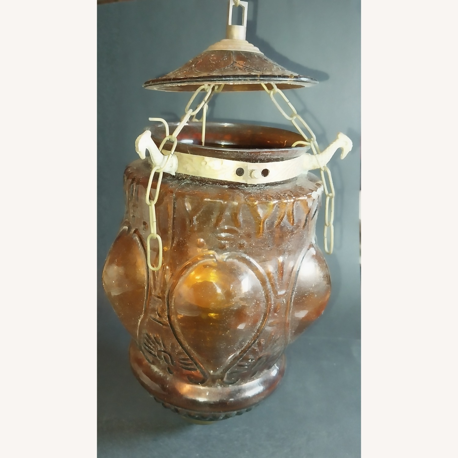 Amber Glass Hanging Tea Light Lantern  - image-2