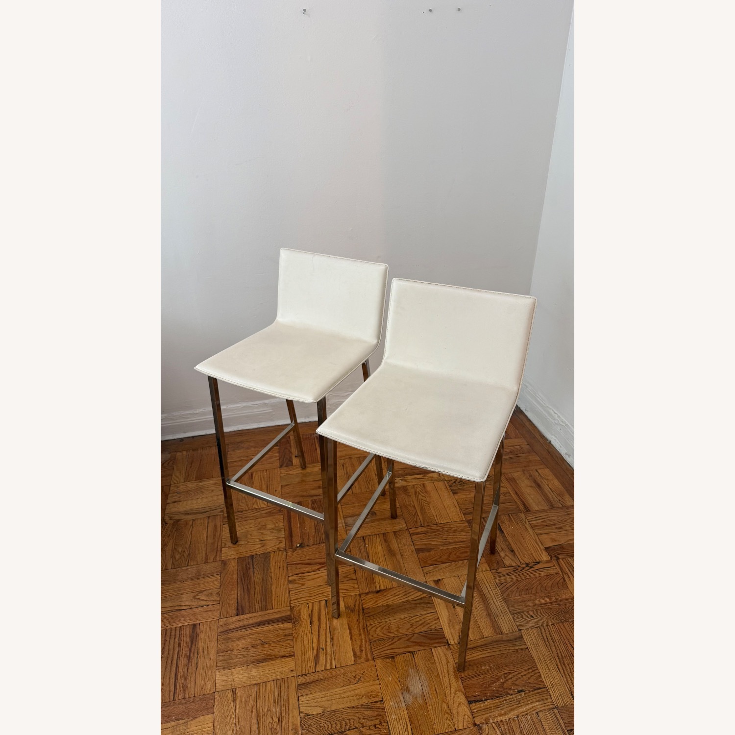 CB2 Phoenix White Leather Stools - image-3